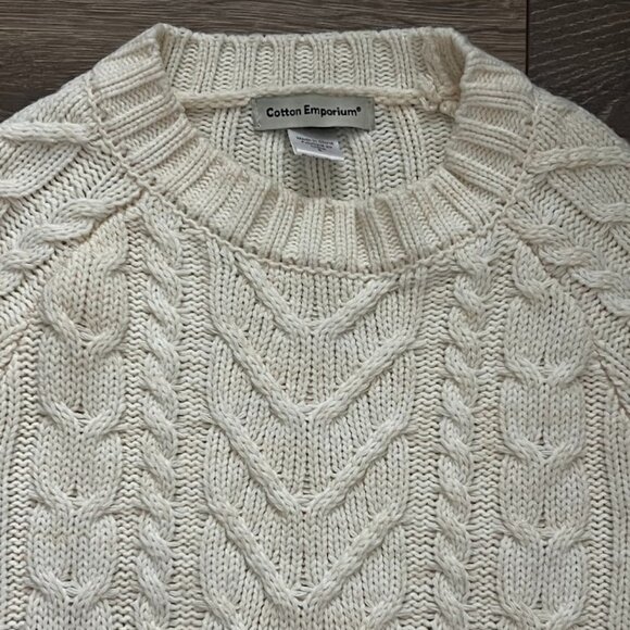 COTTON EMPORIUM White Cable Knit Crewneck Knit Pullover Sweater Size Small - Picture 2 of 15